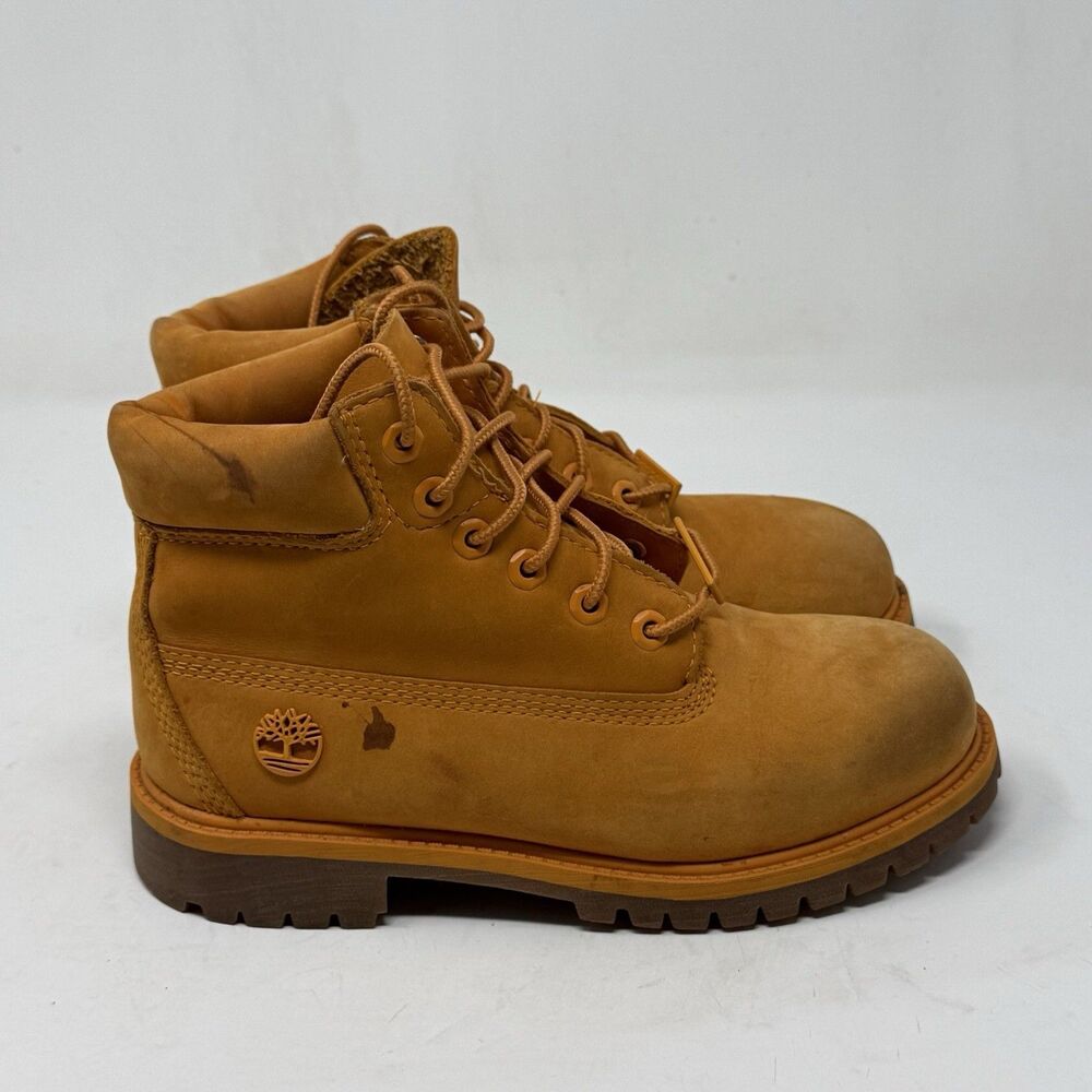 Timberland Premium Waterproof Boots Kids Size 2 Orange Nubuck Leather Insulated